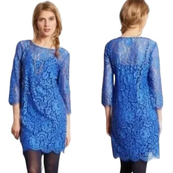 Anthropologie HD in Paris Overture Blue Lace Shift Dress - M - Picture 1 of 9